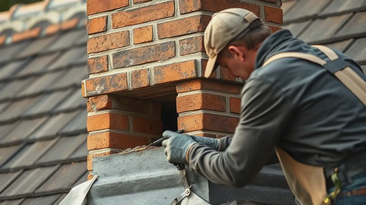 A professional carrying out Chimney repair and repointing near Leatherhead