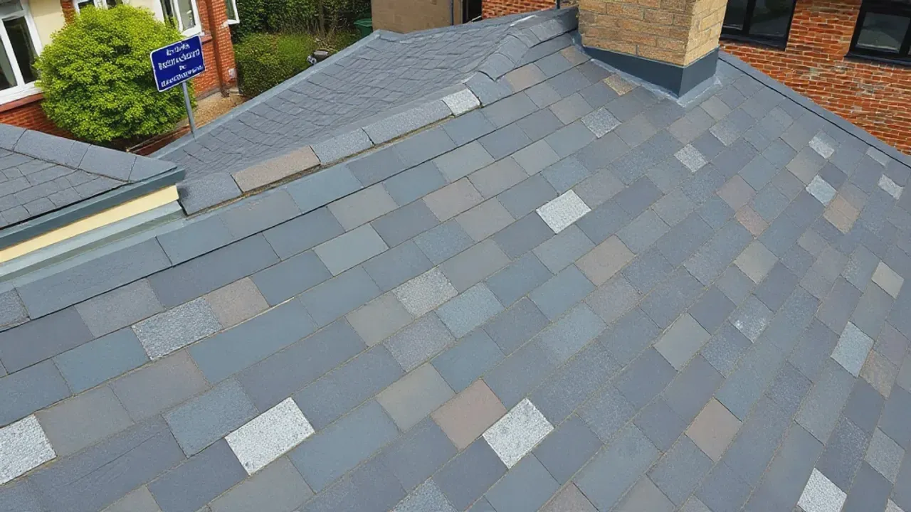 An elevated view across a site relevant to Natural slate roofing near Leatherhead
