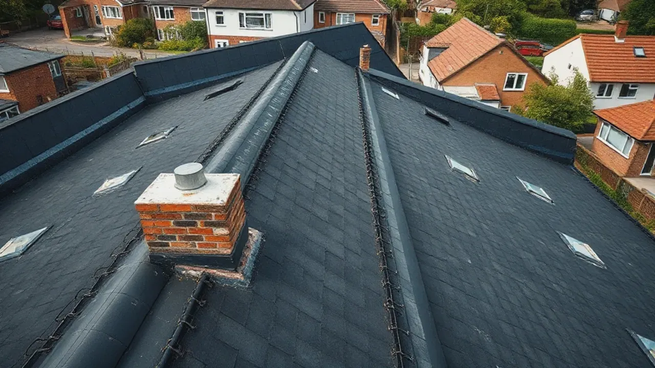 An elevated view across a site relevant to Roofing leadwork and flashings near Leatherhead